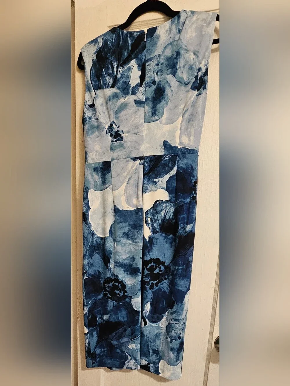 Donna Karan Blue and White Floral Twist-Waist Midi Dress